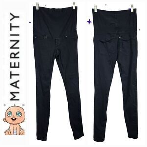 H&M Mama Black Treggings Twill Maternity Jeggings Skinny Jeans Full Belly Panel